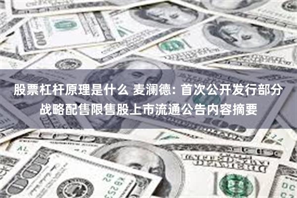 股票杠杆原理是什么 麦澜德: 首次公开发行部分战略配售限售股上市流通公告内容摘要